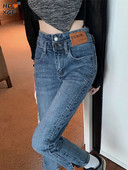 Streetwear Ženske lepršave traperice s dugmadima s visokim strukom Proljeće Jesen Ravne nogavice Traper hlače do gležnja Uske traperice za sve vrste Y2k