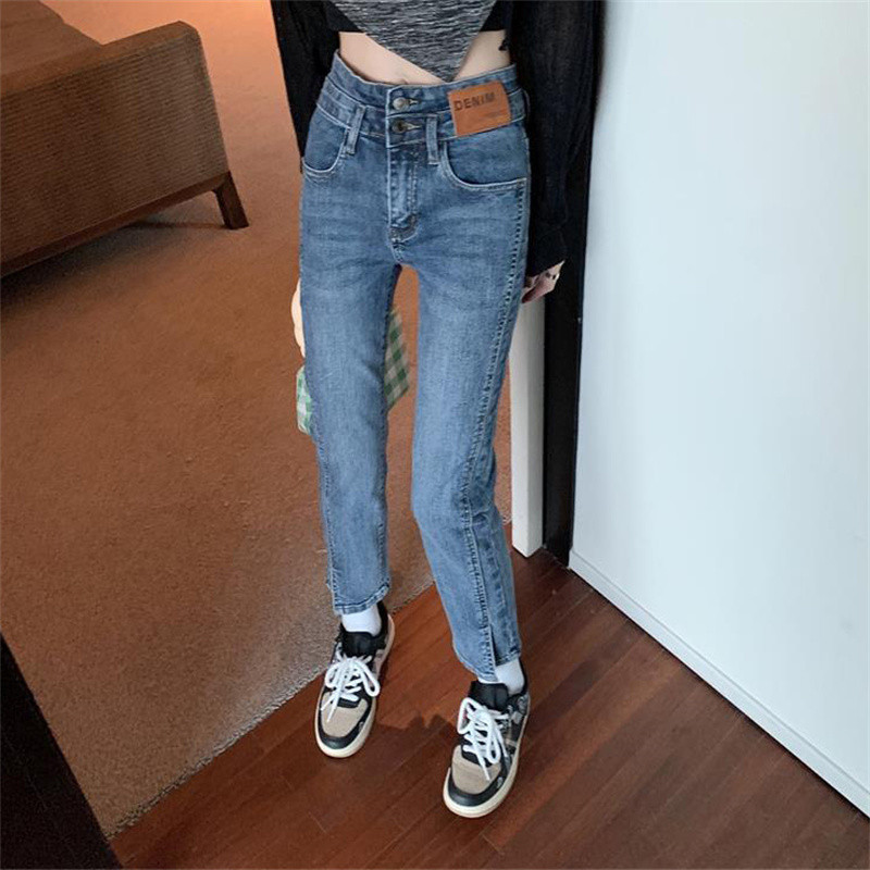 Streetwear Ženske lepršave traperice s dugmadima s visokim strukom Proljeće Jesen Ravne nogavice Traper hlače do gležnja Uske traperice za sve vrste Y2k