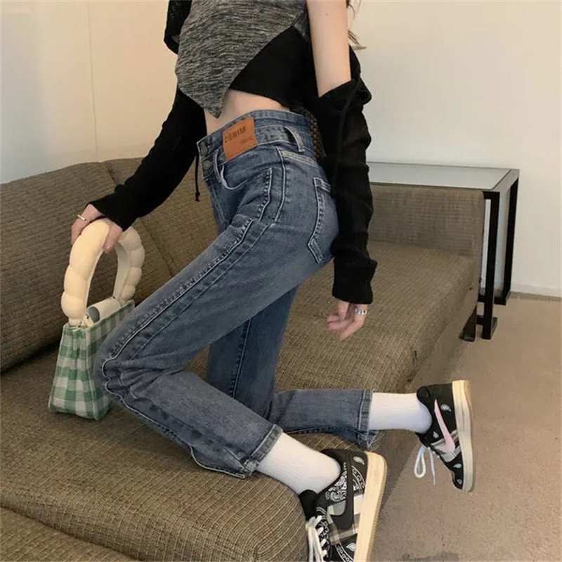 Streetwear Ženske lepršave traperice s dugmadima s visokim strukom Proljeće Jesen Ravne nogavice Traper hlače do gležnja Uske traperice za sve vrste Y2k