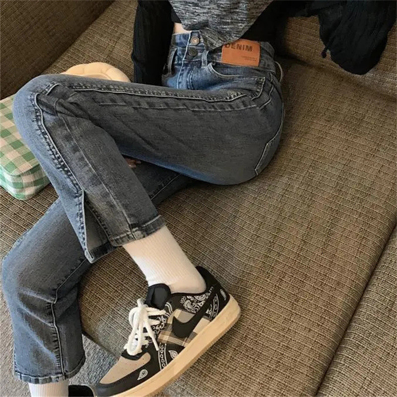 Streetwear Ženske lepršave traperice s dugmadima s visokim strukom Proljeće Jesen Ravne nogavice Traper hlače do gležnja Uske traperice za sve vrste Y2k