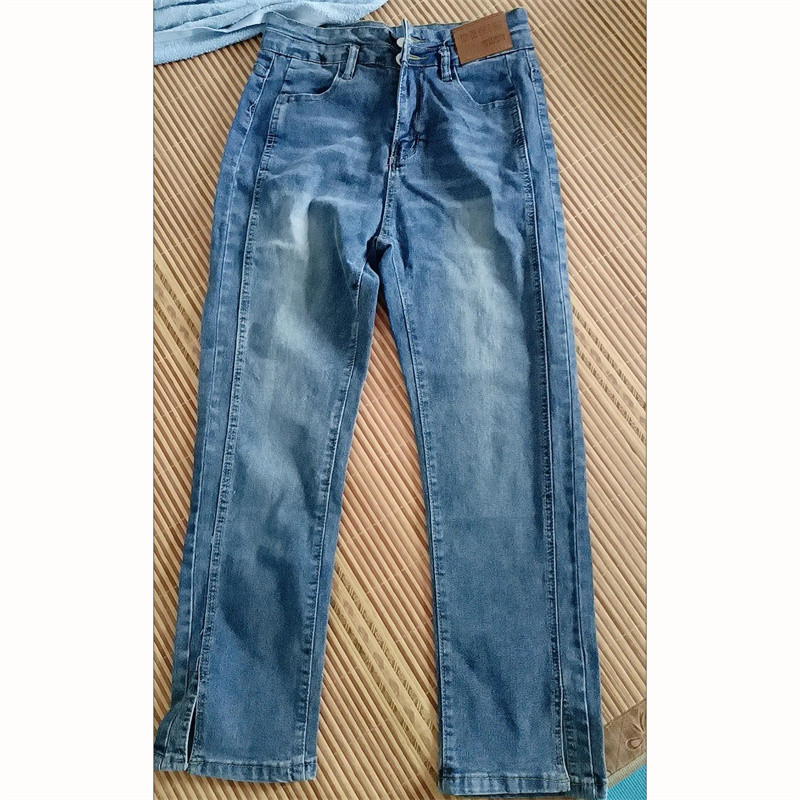 Streetwear Ženske lepršave traperice s dugmadima s visokim strukom Proljeće Jesen Ravne nogavice Traper hlače do gležnja Uske traperice za sve vrste Y2k