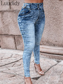Γυναικεία Skinny τζιν με ψηλόμεσο σχέδιο με πέρλες