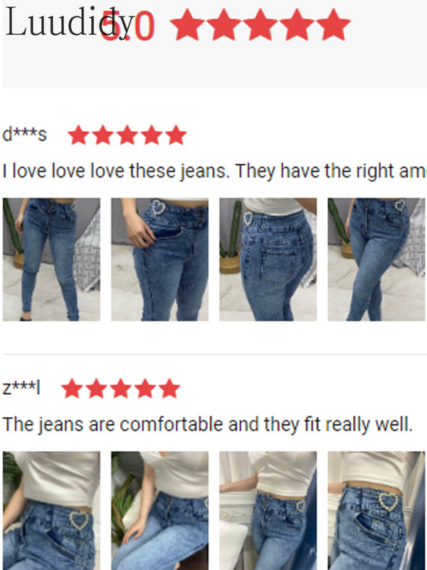 Ženske uske traperice visokog struka s kopčanjem u obliku bisera