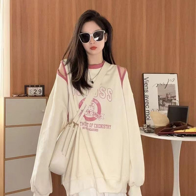 Μακρυμάνικα φούτερ Deeptown Κορεάτικου στιλ Γυναικεία φούτερ Y2k Kpop γράμματα Oversize Γκρι πουλόβερ Harajuku Streetwear Off Shoulder Top