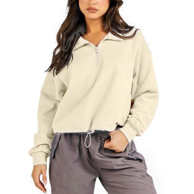 Φαρδιά πουλόβερ με φερμουάρ Φούτερ για τρέξιμο γιόγκα με γυναικεία ενεργά ρούχα Κοντές αθλητικές μπλούζες