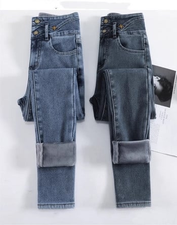 Γυναικεία Velvet Thicken Jeans Y2K Ρούχα Slim Denim Pencil Παντελόνι Χειμερινό ζεστό Fleeces Παντελόνι Skinny Stretch Jean Pantalones 3217