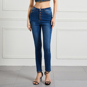 Skinny Jeans Womem kõrge vöökohaga elastsed pliiatspüksid Täielikult sobivad tänavarõivad Slim Fit Buttons elasticity naiste teksapüksid