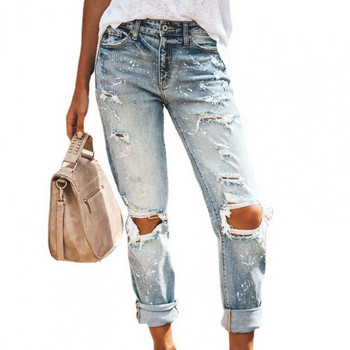 Γυναικεία μόδα Mid Waist Boyfriend Big Ripped Hole Jeans Casual High Street Denim Παντελόνι Sexy Vintage Pencil Calca Jean Streetwear