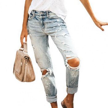 Γυναικεία μόδα Mid Waist Boyfriend Big Ripped Hole Jeans Casual High Street Denim Παντελόνι Sexy Vintage Pencil Calca Jean Streetwear