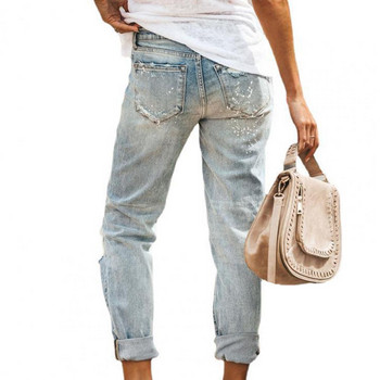 Γυναικεία μόδα Mid Waist Boyfriend Big Ripped Hole Jeans Casual High Street Denim Παντελόνι Sexy Vintage Pencil Calca Jean Streetwear