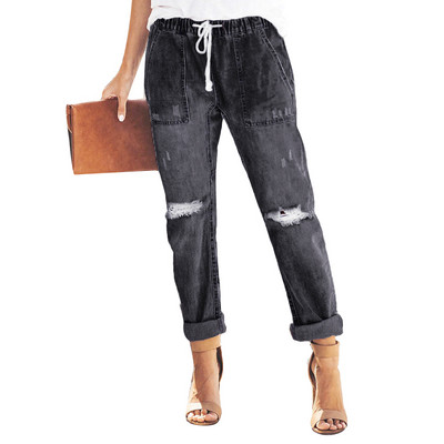 Γυναικεία μόδα Mid Waist Boyfriend Big Ripped Hole Jeans Casual High Street Denim Παντελόνι Sexy Vintage Pencil Calca Jean Streetwear