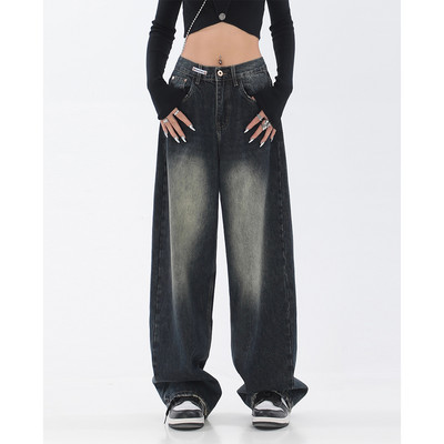 Τζιν παντελόνι Grunge με ψηλόμεσο ίσιο 2023 Γυναικείο casual φαρδύ τζιν παντελόνι με φαρδύ πόδι Y2K ρετρό streetwear