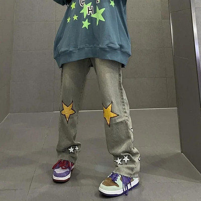 Neploe Traperice s printom zvijezda INS Fashion Slim Straight Tube Hlače širokih nogavica Ležerne Y2K Fairycore E-Girls Harajuku Streetwear Pantalone