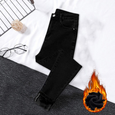 Γυναικεία στενό τζιν ψηλόμεσο Χειμερινό χοντρό γυναικείο βελούδο απλό Fleece Ζεστή λεπτή εφαρμογή Stretch Γυναικεία casual τζιν παντελόνι μολύβι
