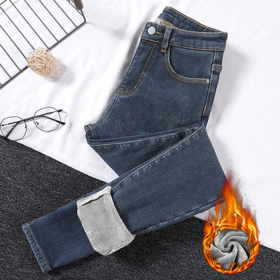 Γυναικεία στενό τζιν ψηλόμεσο Χειμερινό χοντρό γυναικείο βελούδο απλό Fleece Ζεστή λεπτή εφαρμογή Stretch Γυναικεία casual τζιν παντελόνι μολύβι