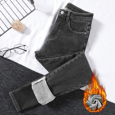 Γυναικεία στενό τζιν ψηλόμεσο Χειμερινό χοντρό γυναικείο βελούδο απλό Fleece Ζεστή λεπτή εφαρμογή Stretch Γυναικεία casual τζιν παντελόνι μολύβι