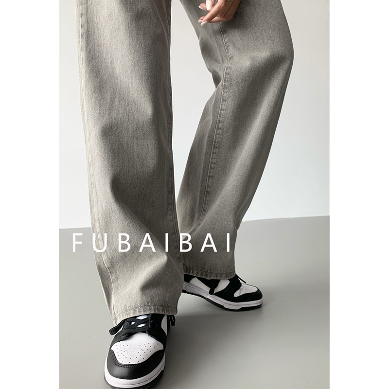 Γκρι γυναικείο τζιν ψηλόμεσο Vintage ίσιο φαρδύ τζιν παντελόνι Streetwear αμερικανικού στυλ Casual φαρδύ τζιν παντελόνι