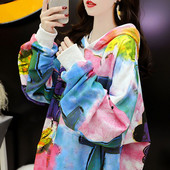 Φουτέρ με φαρδιά μακριά γυναικεία φούτερ Χαριτωμένα φαρδιά γραφικά πουλόβερ Γυναικεία ρούχα Kawaii με κουκούλα με Orint σε επώνυμη ζεστή μπλούζα