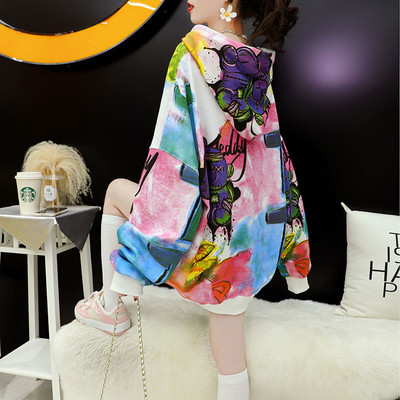 Φουτέρ με φαρδιά μακριά γυναικεία φούτερ Χαριτωμένα φαρδιά γραφικά πουλόβερ Γυναικεία ρούχα Kawaii με κουκούλα με Orint σε επώνυμη ζεστή μπλούζα