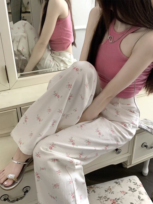 Ezgaga traper hlače s cvjetnim uzorkom Vintage Ljeto Nove široke traperice visokog struka Chic ženske modne duge hlače Streetwear