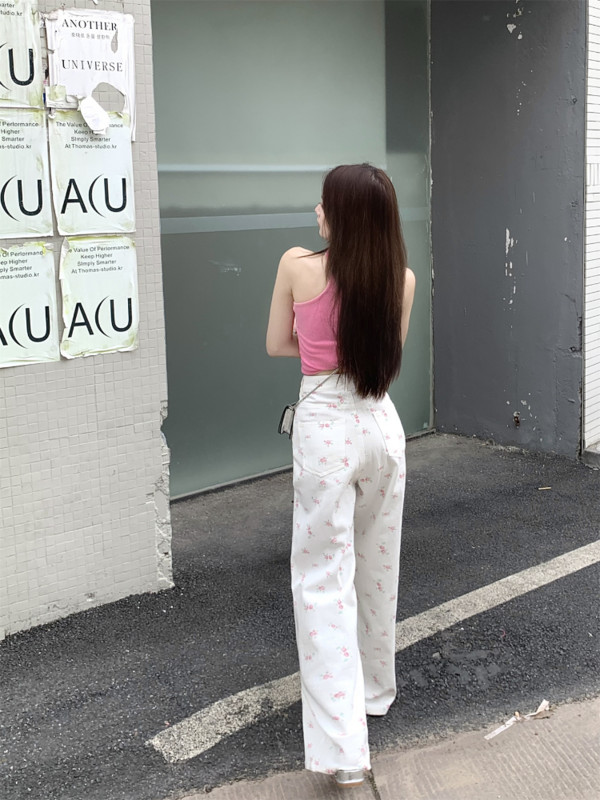 Ezgaga traper hlače s cvjetnim uzorkom Vintage Ljeto Nove široke traperice visokog struka Chic ženske modne duge hlače Streetwear