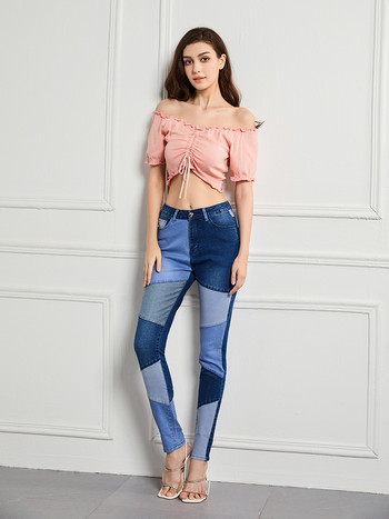 Stretch Patchwork Slim Jeans για Γυναικεία Casual 2023 Νέα Μόδα High Waist Vintage Streetwear Γυναικεία τζιν