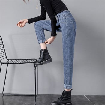 Κορεατική μόδα Plus μέγεθος 27-33 Hallen Jeans Φθινοπωρινό διπλή πόρπη ψηλή μέση τσέπη φαρδύ τζιν Γυναικείο ίσιο παντελόνι παντός τύπου