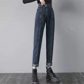 Κορεατική μόδα Plus μέγεθος 27-33 Hallen Jeans Φθινοπωρινό διπλή πόρπη ψηλή μέση τσέπη φαρδύ τζιν Γυναικείο ίσιο παντελόνι παντός τύπου