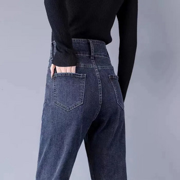 Κορεατική μόδα Plus μέγεθος 27-33 Hallen Jeans Φθινοπωρινό διπλή πόρπη ψηλή μέση τσέπη φαρδύ τζιν Γυναικείο ίσιο παντελόνι παντός τύπου