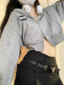 Deeptown Κορεατικά Streetwear Letter με εμπριμέ κομμένες κουκούλες Γυναικείες φούτερ Harajuku κοντές φούτερ με κουκούλα μακρυμάνικο Crop Tops Γυναικεία