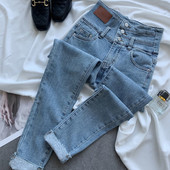 Elegantne šik ženske uske traperice Ležerne modne pentil hlače visokog struka Elastične uske traper rastezljive hlače u uličnom stilu L04