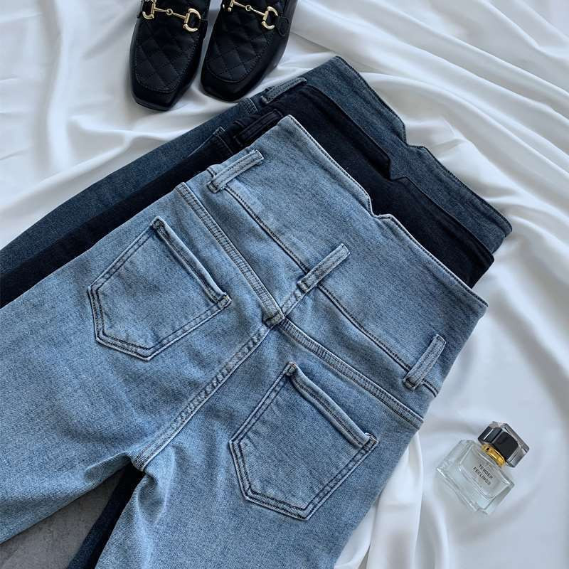 Elegantne šik ženske uske traperice Ležerne modne pentil hlače visokog struka Elastične uske traper rastezljive hlače u uličnom stilu L04