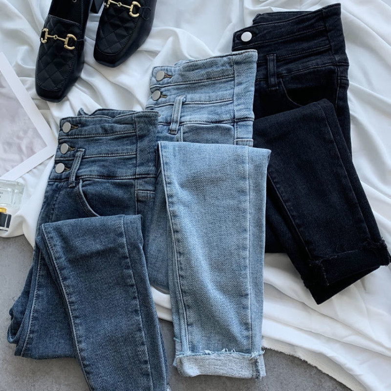 Elegantne šik ženske uske traperice Ležerne modne pentil hlače visokog struka Elastične uske traper rastezljive hlače u uličnom stilu L04