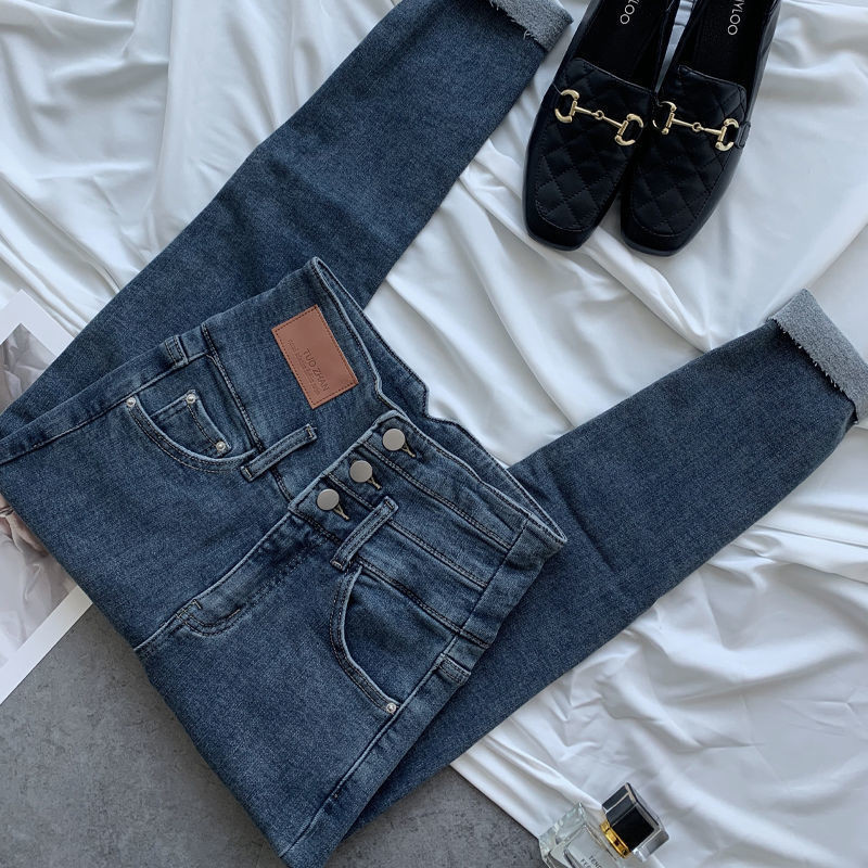 Elegantne šik ženske uske traperice Ležerne modne pentil hlače visokog struka Elastične uske traper rastezljive hlače u uličnom stilu L04