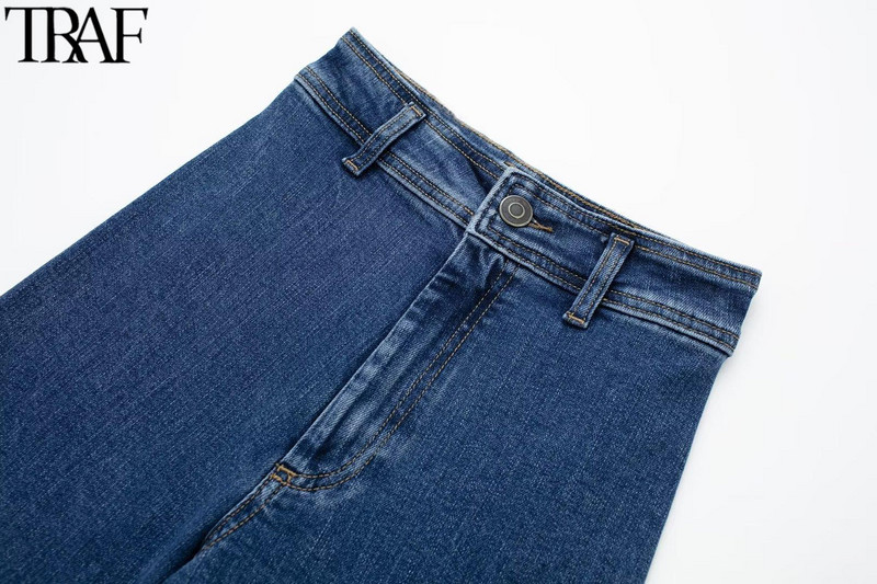 Γυναικεία τζιν TRAF 2023 Φθινοπωρινό ψηλόμεσο ακατέργαστο παντελόνι τζιν σε όλο το μήκος Γυναικείο casual παντελόνι Y2K