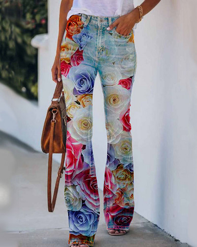 Nove ženske 3D printane umjetne traperice s cvijećem Y2K Jeggings Ženske ulične ležerne pencil hlače Oversize ravne široke traperice