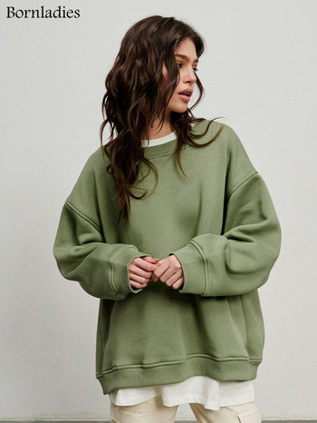 Bornladies Oversized Φούτερ και φούτερ για γυναίκες Φθινοπωρινό Χειμώνας Χοντρό ζεστό φλις φούτερ για κορίτσια Streetwear Φαρδιά πουλόβερ