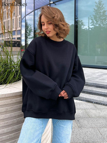 Bornladies Oversized Φούτερ και φούτερ για γυναίκες Φθινοπωρινό Χειμώνας Χοντρό ζεστό φλις φούτερ για κορίτσια Streetwear Φαρδιά πουλόβερ