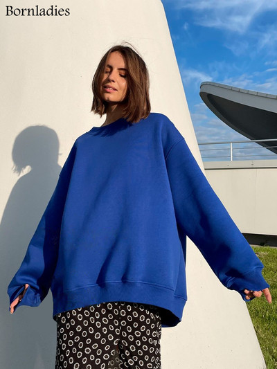 Bornladies Oversized Φούτερ και φούτερ για γυναίκες Φθινοπωρινό Χειμώνας Χοντρό ζεστό φλις φούτερ για κορίτσια Streetwear Φαρδιά πουλόβερ