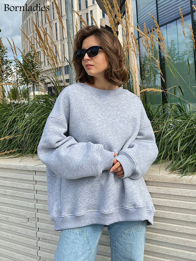 Bornladies Oversized Φούτερ και φούτερ για γυναίκες Φθινοπωρινό Χειμώνας Χοντρό ζεστό φλις φούτερ για κορίτσια Streetwear Φαρδιά πουλόβερ