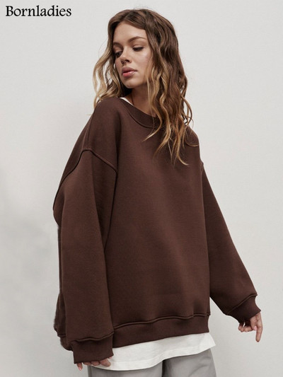 Bornladies Oversized Φούτερ και φούτερ για γυναίκες Φθινοπωρινό Χειμώνας Χοντρό ζεστό φλις φούτερ για κορίτσια Streetwear Φαρδιά πουλόβερ