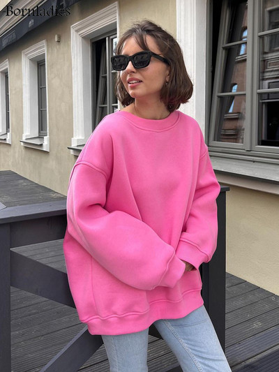 Bornladies Oversized Φούτερ και φούτερ για γυναίκες Φθινοπωρινό Χειμώνας Χοντρό ζεστό φλις φούτερ για κορίτσια Streetwear Φαρδιά πουλόβερ