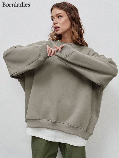 Bornladies Oversized Φούτερ και φούτερ για γυναίκες Φθινοπωρινό Χειμώνας Χοντρό ζεστό φλις φούτερ για κορίτσια Streetwear Φαρδιά πουλόβερ
