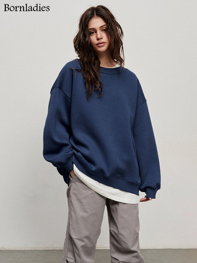 Bornladies Oversized Φούτερ και φούτερ για γυναίκες Φθινοπωρινό Χειμώνας Χοντρό ζεστό φλις φούτερ για κορίτσια Streetwear Φαρδιά πουλόβερ