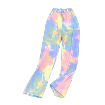 Ženske ležerne tanke traperice visokog struka, najlonke s ravnim hlačama, duga, ružičaste, hlače širokih nogavica, Nova moda, Sto, 2023.