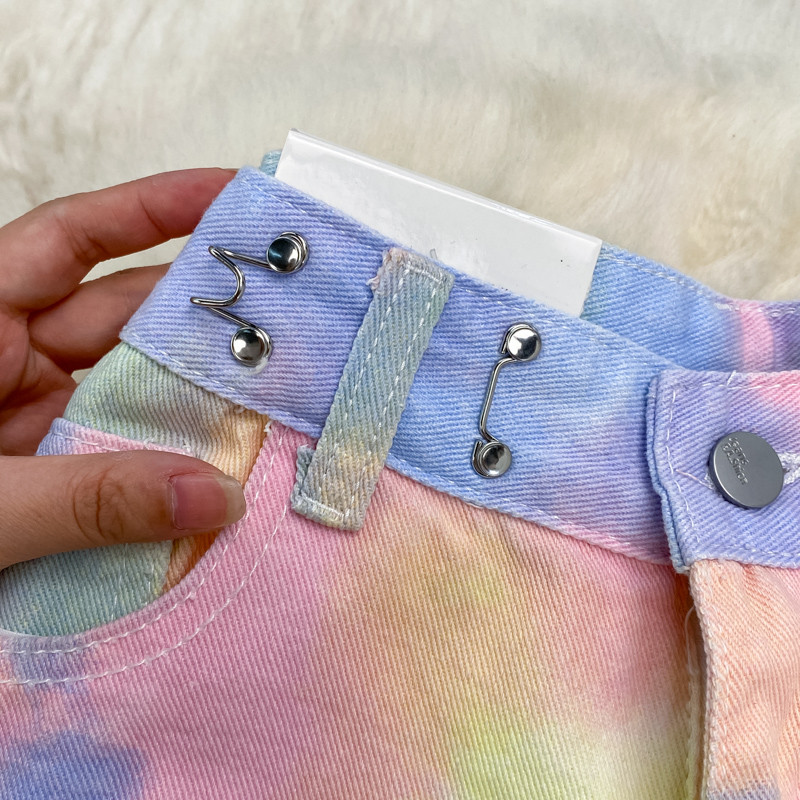 Ženske ležerne tanke traperice visokog struka, najlonke s ravnim hlačama, duga, ružičaste, hlače širokih nogavica, Nova moda, Sto, 2023.