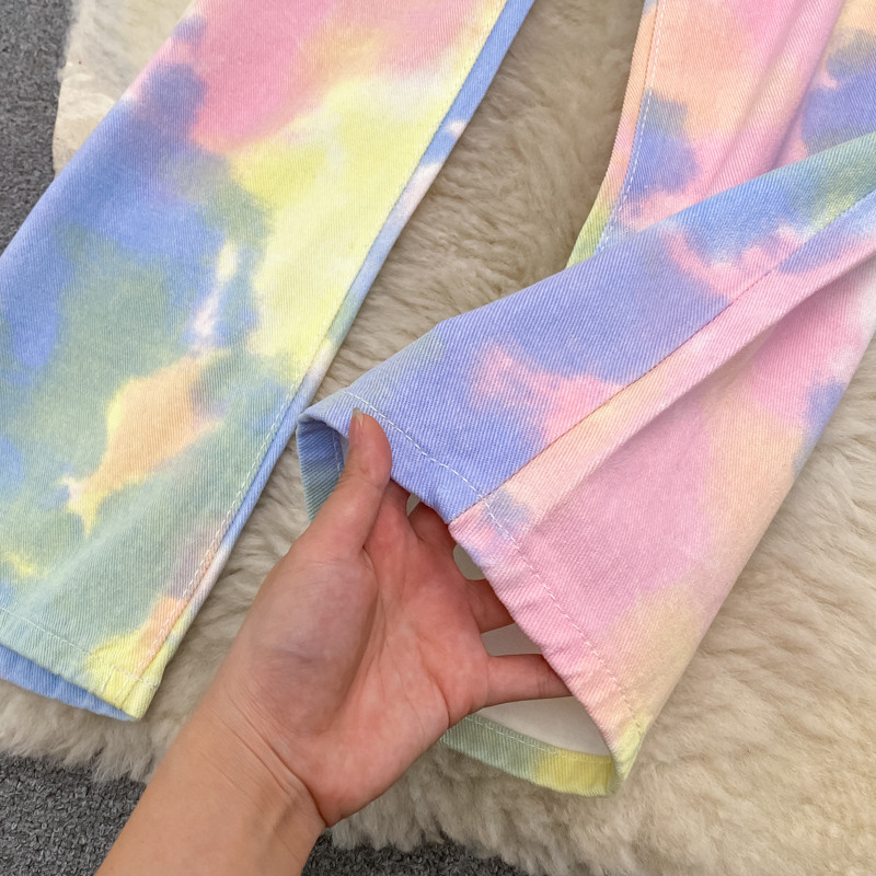 Ženske ležerne tanke traperice visokog struka, najlonke s ravnim hlačama, duga, ružičaste, hlače širokih nogavica, Nova moda, Sto, 2023.