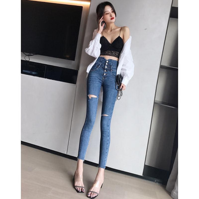 2023. Proljeće Ljeto Ženske modne isprane traperice visokog struka uske tanke ženske traperice Skinny pencil hlače Ležerne elastične hlače L02