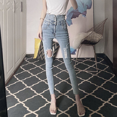 2023. Proljeće Ljeto Ženske modne isprane traperice visokog struka uske tanke ženske traperice Skinny pencil hlače Ležerne elastične hlače L02