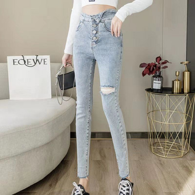 2023. Proljeće Ljeto Ženske modne isprane traperice visokog struka uske tanke ženske traperice Skinny pencil hlače Ležerne elastične hlače L02